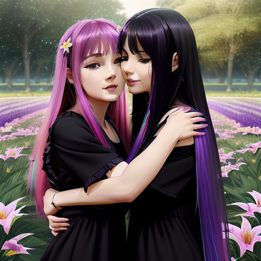 Lily and her sister embrace, tears of reconciliation streaming down their faces, as the realm transforms into a vibrant paradise, blooming with life and serenity.